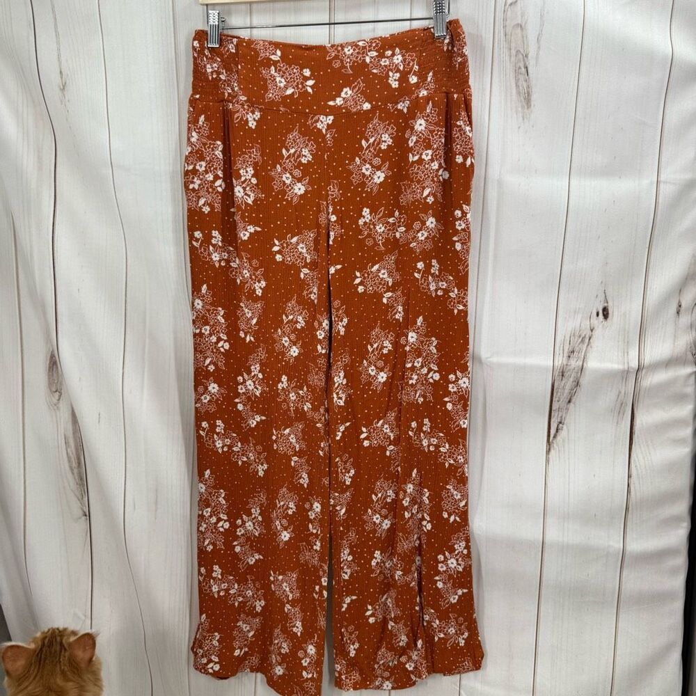 Three Dots Women’s Medium Orange Patterned Wide Leg Pants